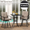 Patio swivel bar set featuring soft cushions, ergonomic design, and umbrella hole for outdoor dining comfort.