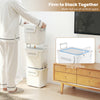 Stackable white plastic storage bin with snug lid grooves and side handles for easy transport and stable stacking.