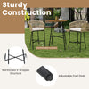 Rope woven patio bar set featuring a solid acacia wood tabletop, soft cushions, and adjustable foot pads for outdoor.