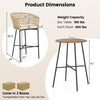 Rope woven patio bar set featuring a solid acacia wood tabletop and soft cushions, ideal for outdoor relaxation.