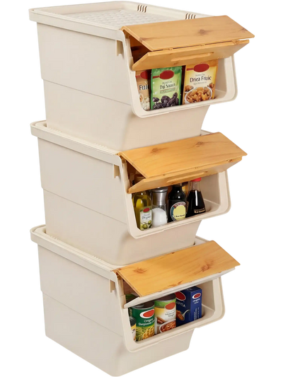 Costway 3-Pc Stackable Rolling Storage Bins w/ Stay-Open Lid M 36352641 New
