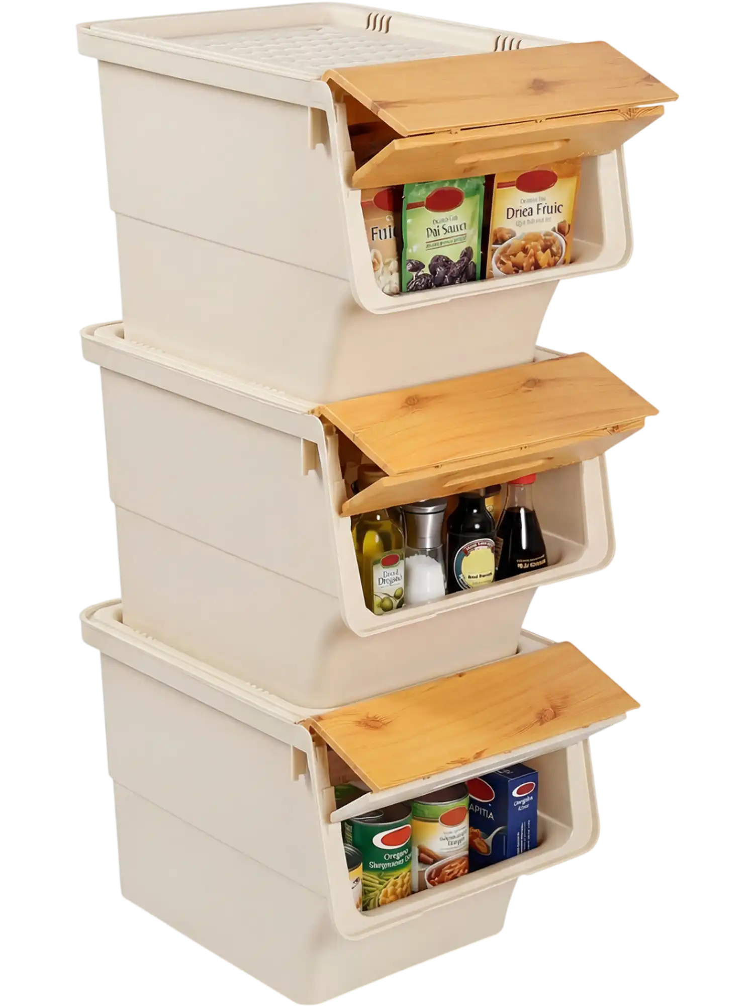 Costway 3-Piece Stackable Rolling Storage Bins Stay-Open Lid 36352641 New