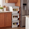3 Pieces Storage Bins on Wheels Stackable Plastic Boxes with Stay-Open Lid (M)-Gray - Gallery View 1 of 10
