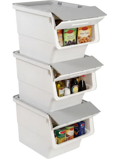 Costway 3-Piece Stackable Rolling Plastic Storage Bins w/ Stay-Open Lid 30886920 New