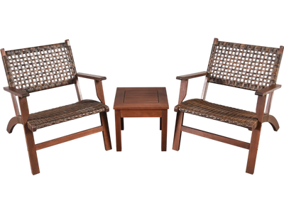 Costway 3-Piece Outdoor Wooden Rattan Patio Furniture Set 20471653 New