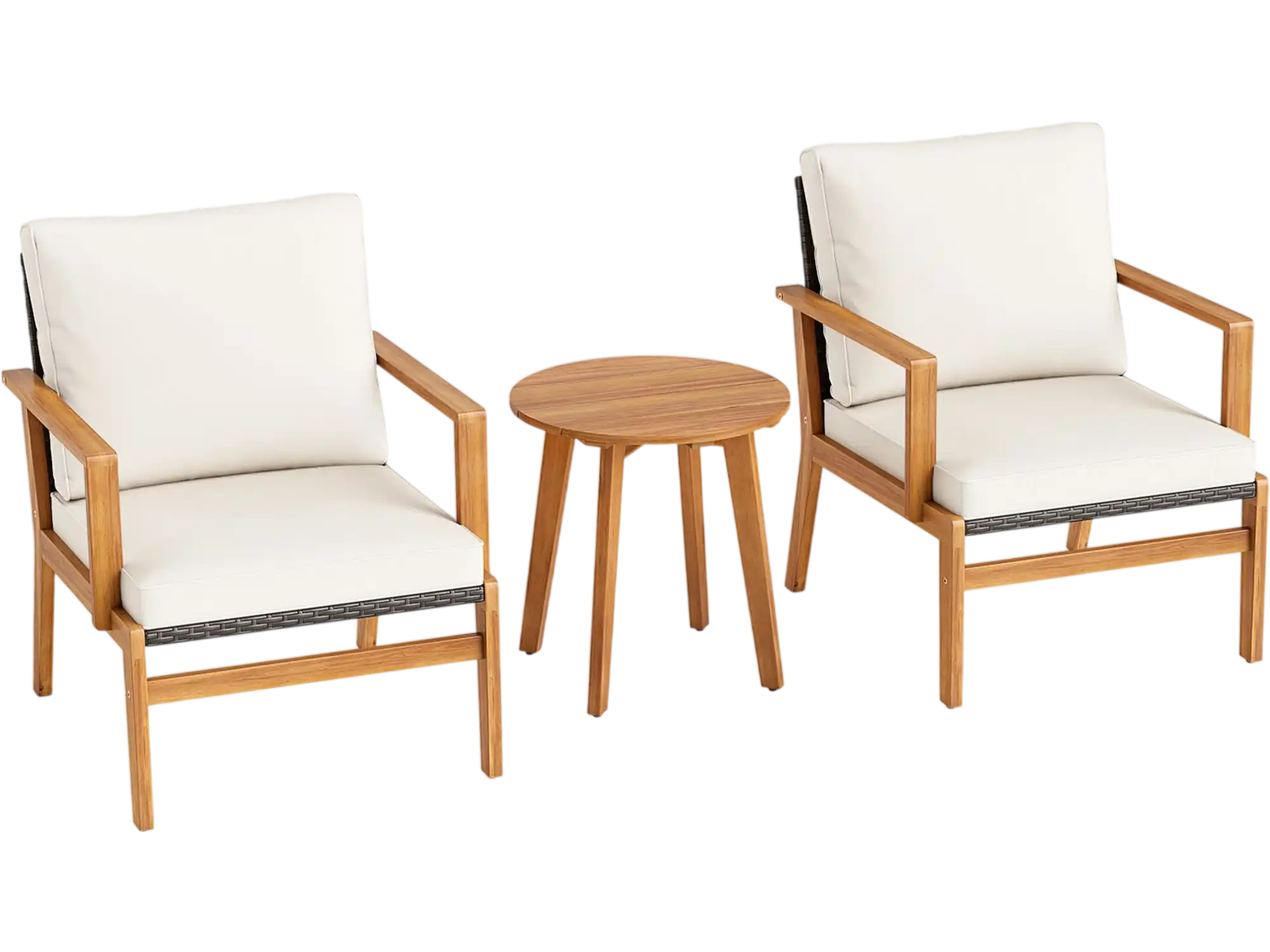 Costway 3-Piece Wicker Sofa Bistro Set Acacia Wood Table Cushions 37355154 New