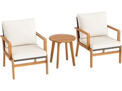Costway 3-Piece Wicker Sofa Bistro Set Acacia Wood Table Cushions 37355154 New