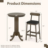 Round pub table with pedestal base and two armless stools, featuring natural rubber wood for durability and comfort.