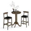 Armless stool with padded seat and curved back, part of a 3-piece wood bar table set for comfortable dining.