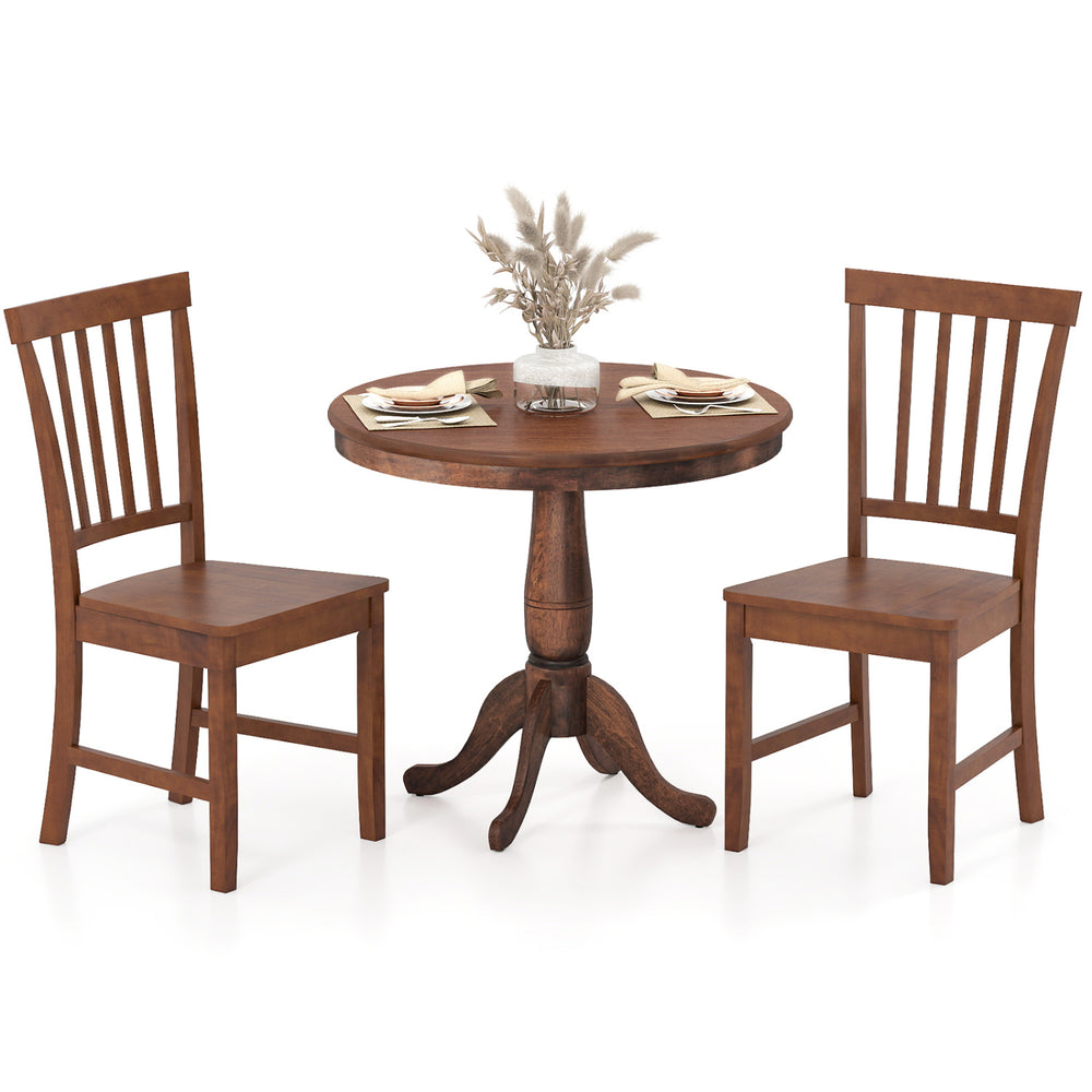 Three-piece wooden dining table and chair set with solid rubber wood legs, perfect for cafes and kitchens.