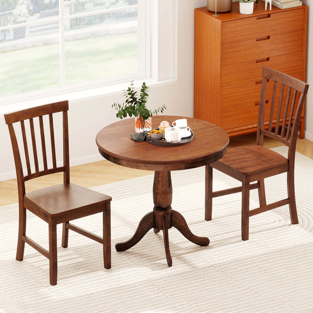 3-piece wooden dining table and chair set with solid rubber wood legs, perfect for kitchen or cafe use.