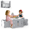 Gray toddler stools with hollowed handles for easy mobility, designed for comfort during play or study at the activity.