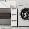 Narrow 3-drawer rolling organizer unit in white, made of stain-proof PP material, ideal for small spaces like bathrooms.