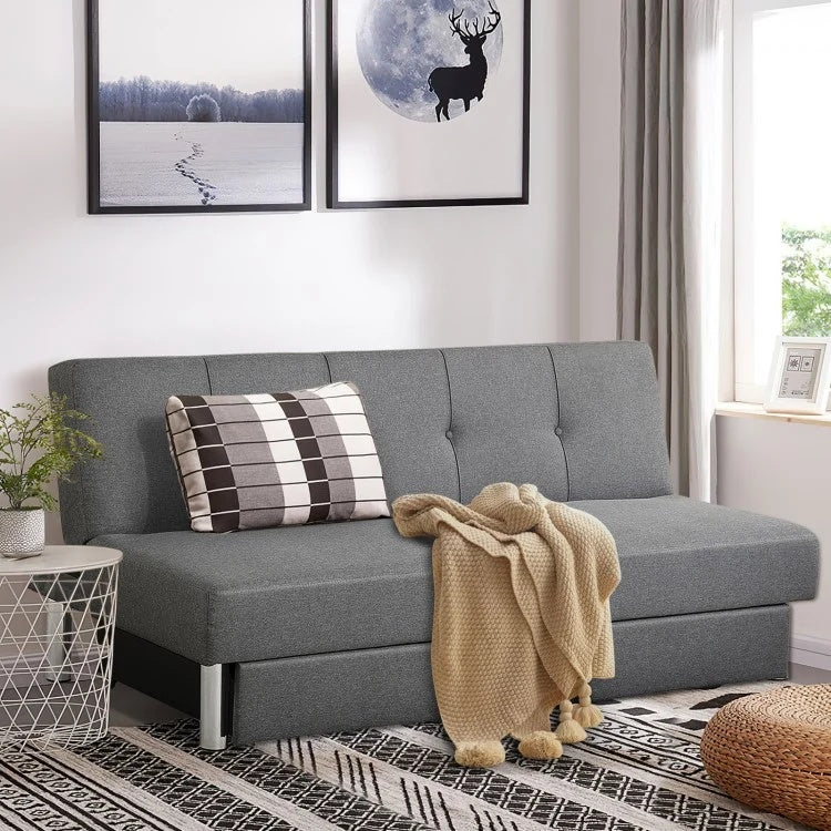 3-seat convertible sofa bed in gray with adjustable backrest, featuring 2 large drawers for storage and ergonomic.