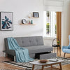 3-seat convertible sofa bed in gray with 2 large drawers and adjustable backrest for versatile comfort in small spaces.