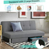 3-seat convertible sofa bed in gray with 2 large drawers for storage, featuring adjustable backrest angles for comfort.