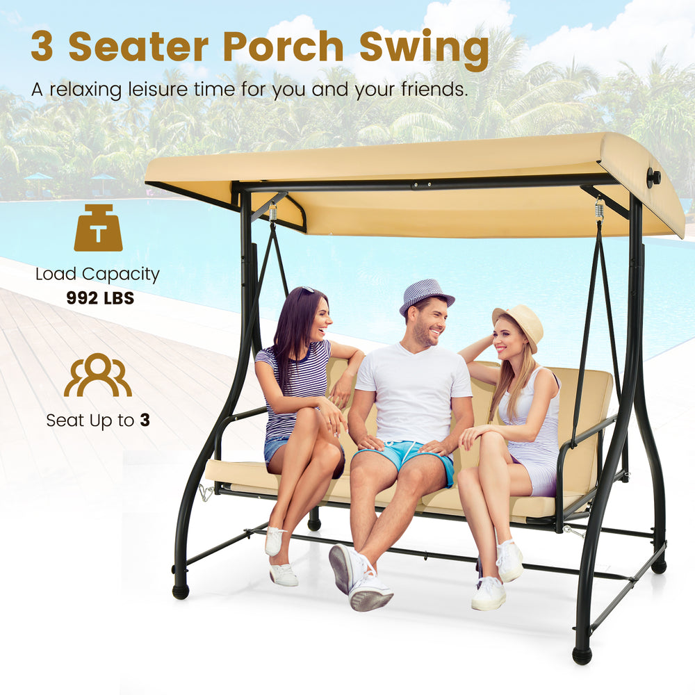 Costway Outdoor Porch Swing 3 Seat with Adjustable Canopy New