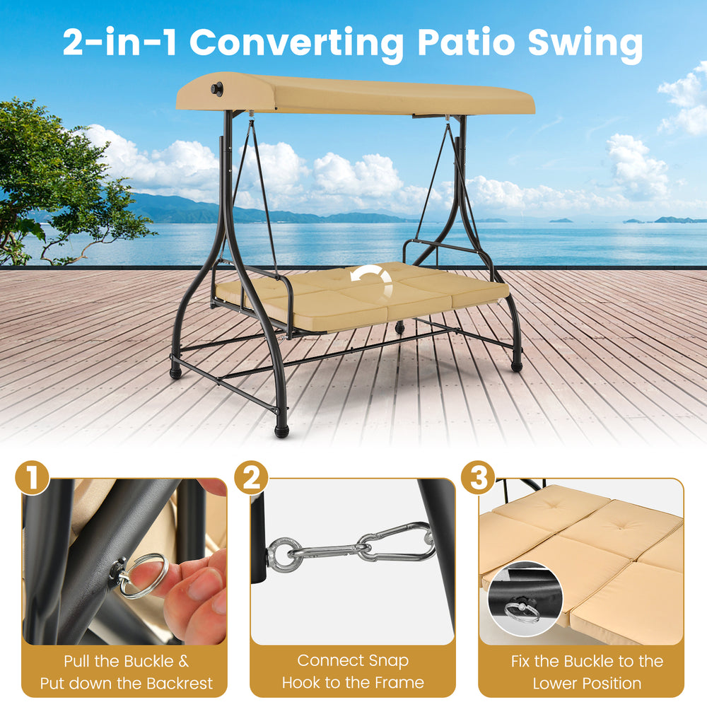 Costway Outdoor Porch Swing 3 Seat with Adjustable Canopy New