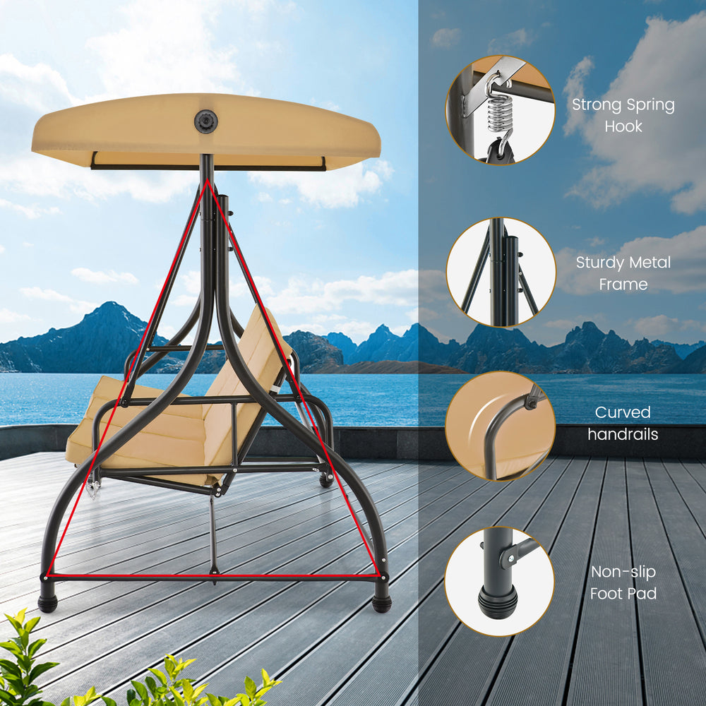 Costway Outdoor Porch Swing 3 Seat with Adjustable Canopy New