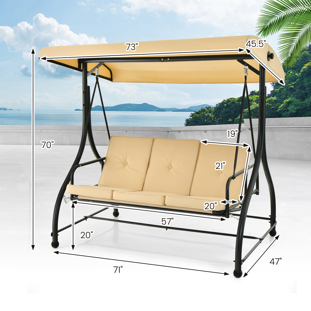 Costway Outdoor Porch Swing 3 Seat with Adjustable Canopy New