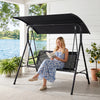 Three-seat patio swing chair with adjustable canopy, heavy-duty metal frame, and breathable mesh fabric for outdoor.