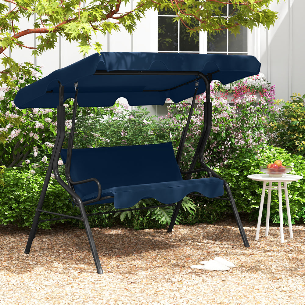3-Seat Outdoor Patio Canopy Swing with Cushioned Steel Frame-Navy - Gallery View 1 of 11