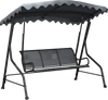3-seat outdoor porch canopy swing in gray with adjustable shading, perfect for backyard relaxation and family enjoyment.