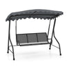 3-seat outdoor porch canopy swing in gray with adjustable shading, robust metal frame, ideal for backyard relaxation.