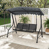 Three-seat outdoor porch canopy swing in gray with adjustable shading, perfect for backyard relaxation.