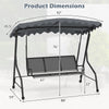 Dimensions of the 3-seat outdoor porch canopy swing with adjustable shading, suitable for backyard and poolside use.