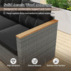 Solid acacia wood armrests on a 3-seat patio couch, featuring durable PE rattan and comfortable deep seating for.