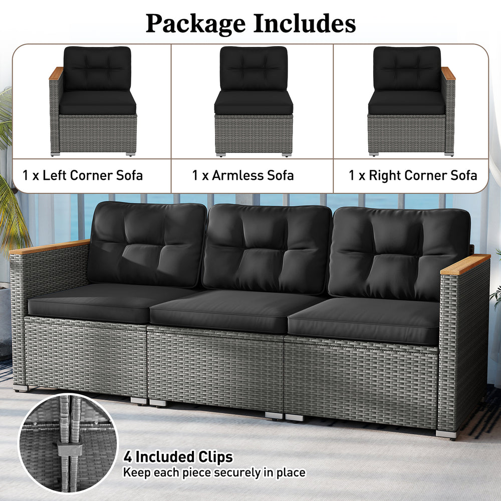 3-seat patio couch sofa with hand-woven PE rattan, deep seating, and removable cushions, perfect for outdoor relaxation.
