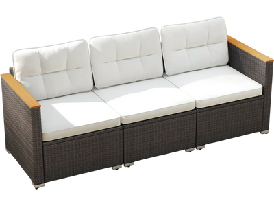 Costway 3-Seat Patio Couch Sofa Deep Seating Cushion White 814376529 New