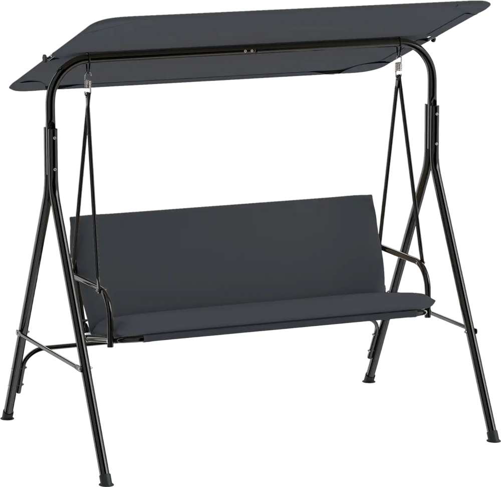 3-seat patio swing chair in gray with adjustable canopy and removable cushions, perfect for outdoor lounging.