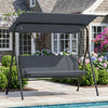3-seat patio swing chair with adjustable canopy and removable gray cushions, perfect for outdoor lounging by the pool.