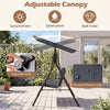 3-seat patio swing chair with adjustable canopy in gray, featuring removable cushions for outdoor comfort and.