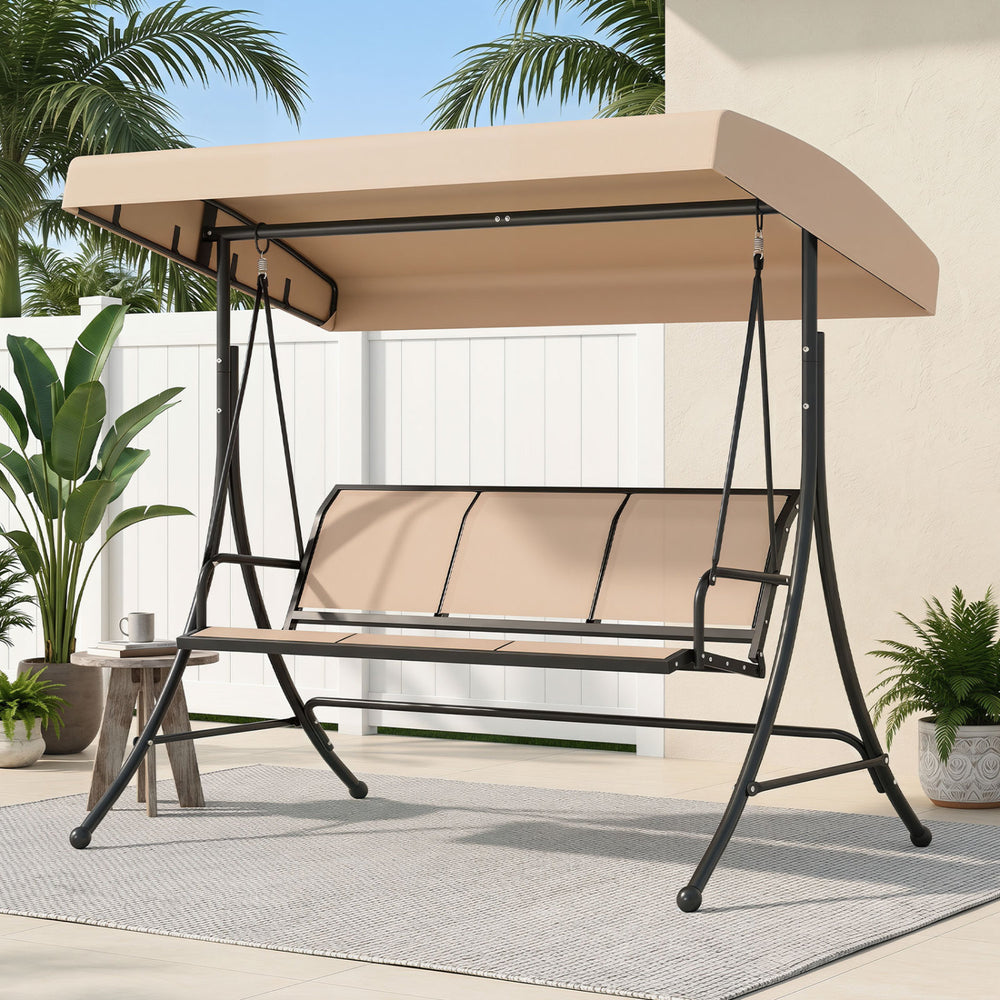 3-Seat Patio Swing Chair with Adjustable Canopy -Beige - Gallery View 1 of 11