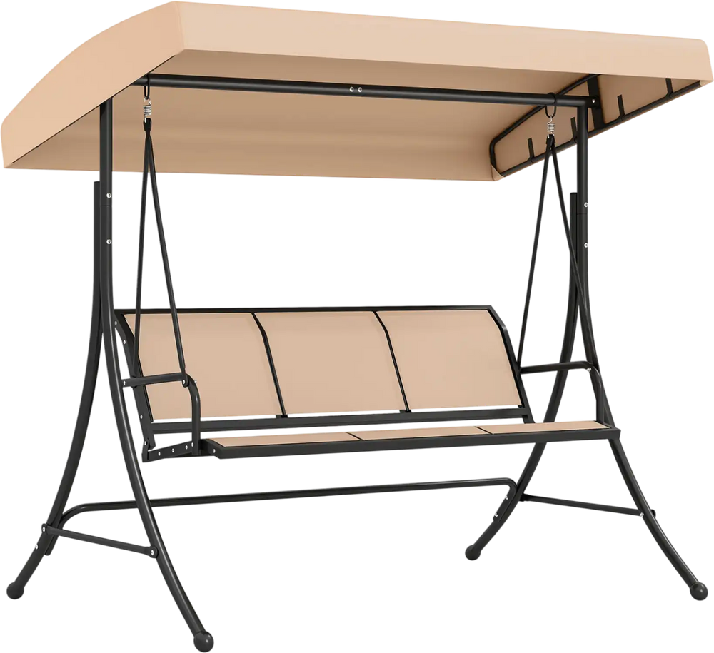 3-seat patio swing chair with a spacious design and comfortable breathable fabric for enjoyable outdoor seating.