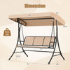 3-seat patio swing chair with adjustable canopy, black powder-coated frame, dimensions 75" x 48" x 67", for outdoor.