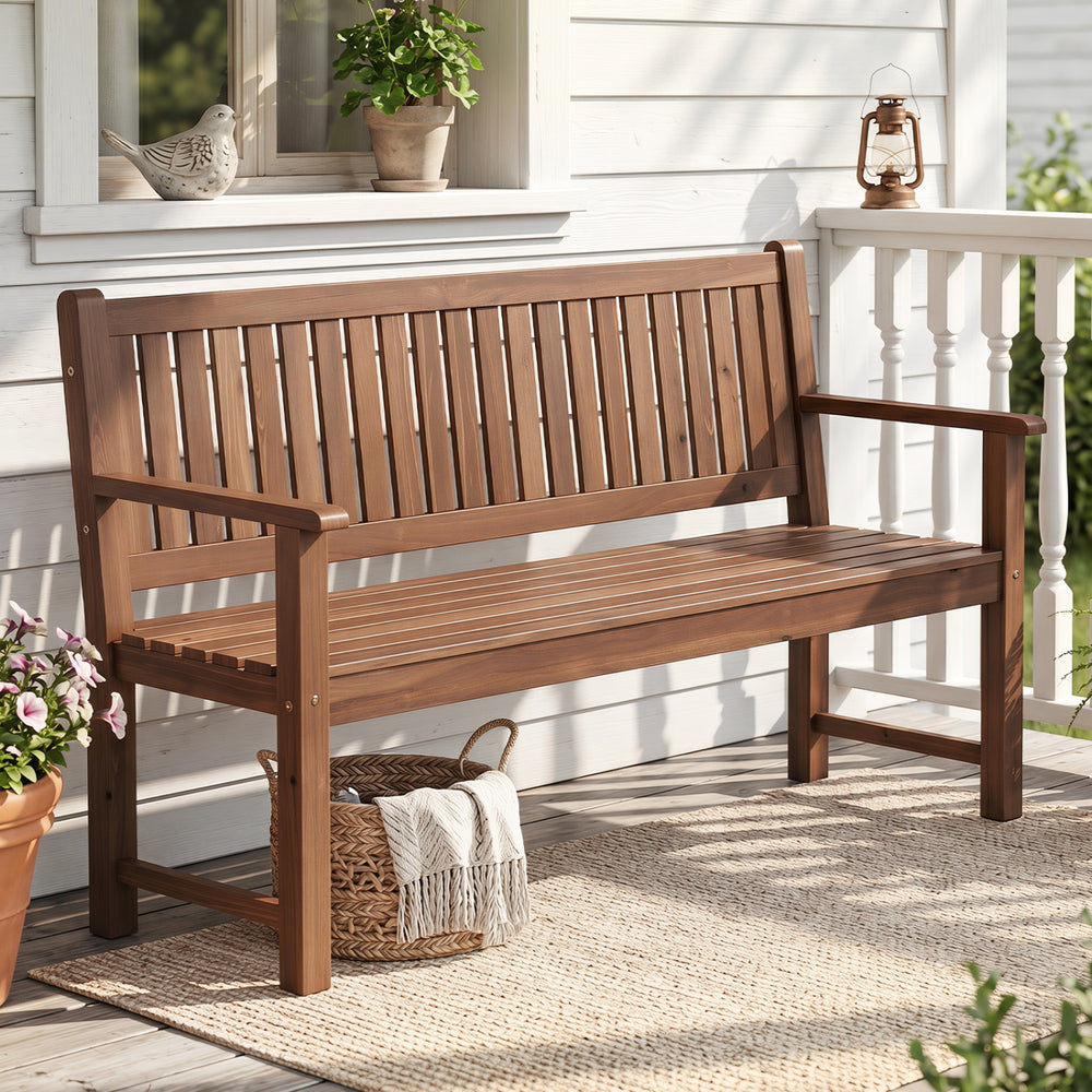3-Seater Outdoor Wooden Bench 59 inch Large Garden Bench with Backrest-Brown - Gallery View 1 of 10