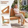 3-seater outdoor wooden bench with slightly tilting backrest and supportive armrests for comfortable garden seating.