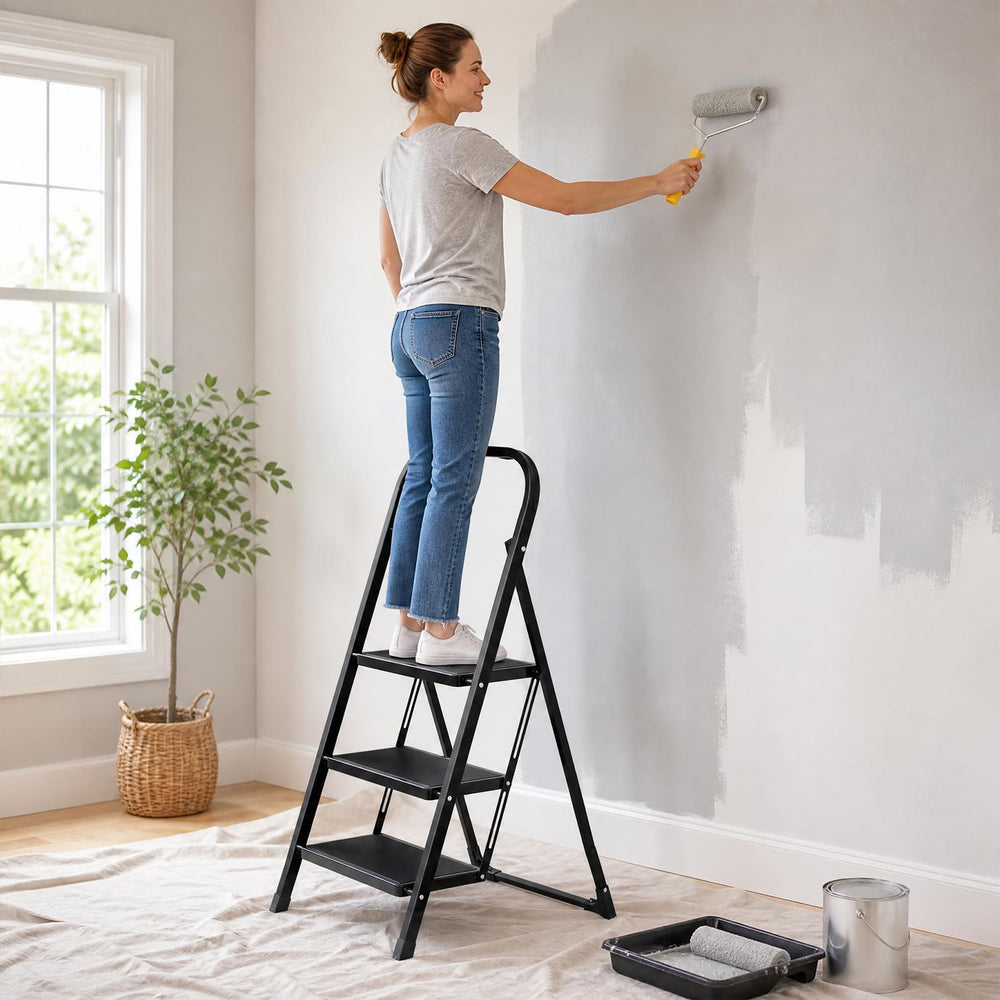 3 Step Ladder Folding Step Stool with Handrail and Wide Anti-Slip Pedals - Gallery View 1 of 10