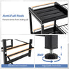 3-tier black water jug holder features anti-fall rods, reinforced crossbars, and adjustable foot pads for stability.