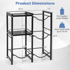 3-tier black water jug holder with shelves, made of carbon steel, fits 5-gallon bottles and offers space-saving storage.