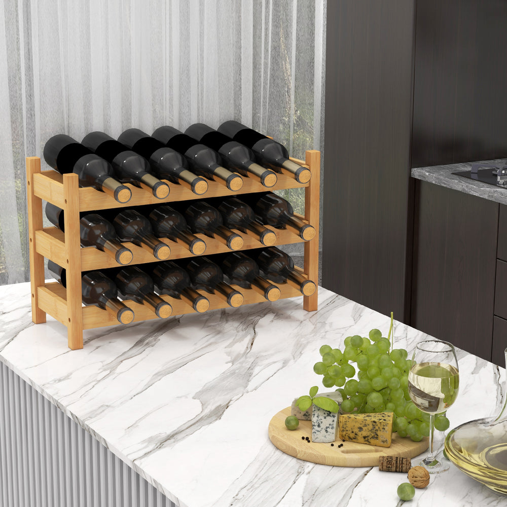 3-Tier Bamboo Freestanding Countertop Wine Bottle Organizer-Natural - Gallery View 1 of 11