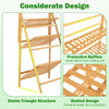 3-tier bamboo plant stand with adjustable hanger rod and slatted design, perfect for displaying plants in tight corners.