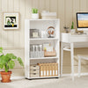 White 3-tier bookcase with anti-tipping kit, featuring sleek design and sturdy feet, ideal for organized storage.