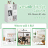 3-tier white bookcase featuring 3 drawers and anti-toppling device, ideal for living room or as a room divider.
