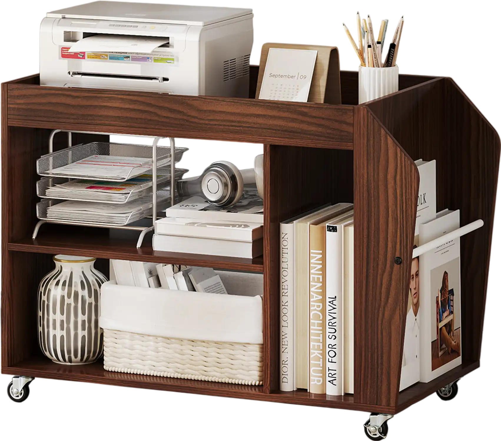 Costway 3-Tier Rolling Side End Table Walnut 785213469 New