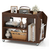 3-tier walnut side end table with universal wheels, featuring open compartments and a heightened guardrail for.